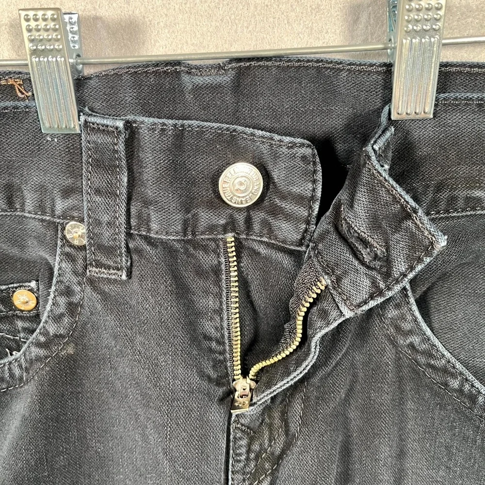 True Religion Jeans Mens 32 Black Denim Dark Wash All Day Comfort Straight Leg